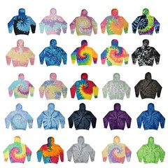 Tie Dye Multi-Color Hoodies, Adult S to XXXL 80% Cotton, L/S, Pockets No Zipper