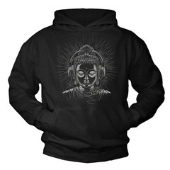 Mens Pullover Black Hooded Design Buddha Hip Hop Headphones Hoodie Boys