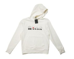 Kiton $1,450 NWT White Black Text Cotton Stretch Soft Hoodie Hooded Sweatshirt L
