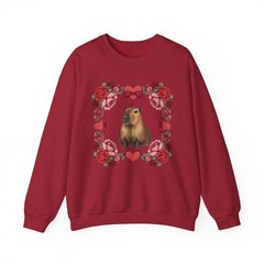 Capybara Valentines Day Coquette Bow Rose Heart Unisex Crewneck Sweatshirt
