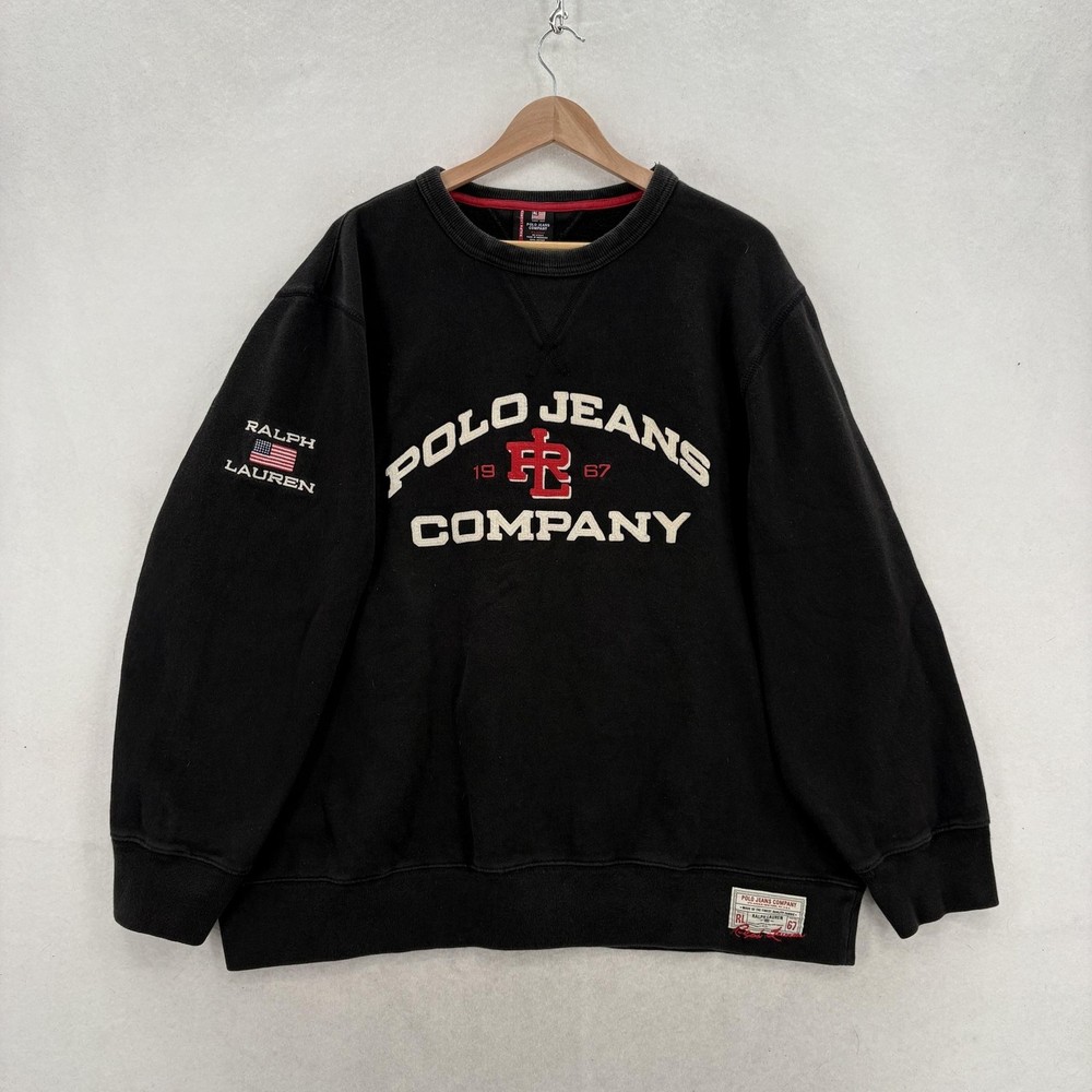 Vintage Polo Jeans Company Sweatshirt Mens XL Black Fleece Crewneck Ralph Lauren