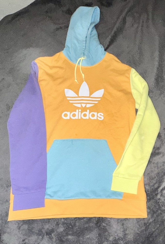 Adidas Blocked Trefoil Hoody Pastels Orange Purple Green Blue Large