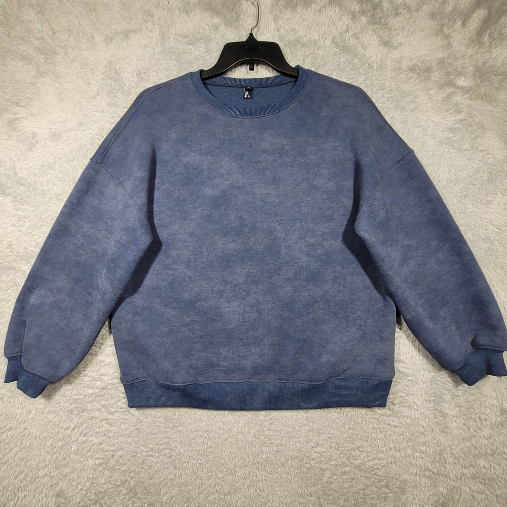Trendy Queen Blue Mineral Wash Oversized Sweatshirt Crew Neck Fleece Medium *