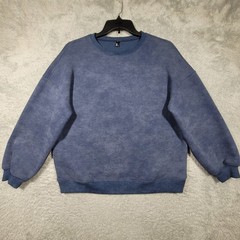 Trendy Queen Blue Mineral Wash Oversized Sweatshirt Crew Neck Fleece Medium *