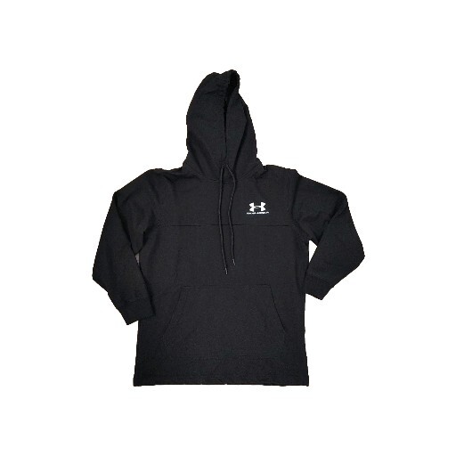 Under Armour Sweatshirt Hooded Pullover Mens Medium Black W/ White Logo W Pocket