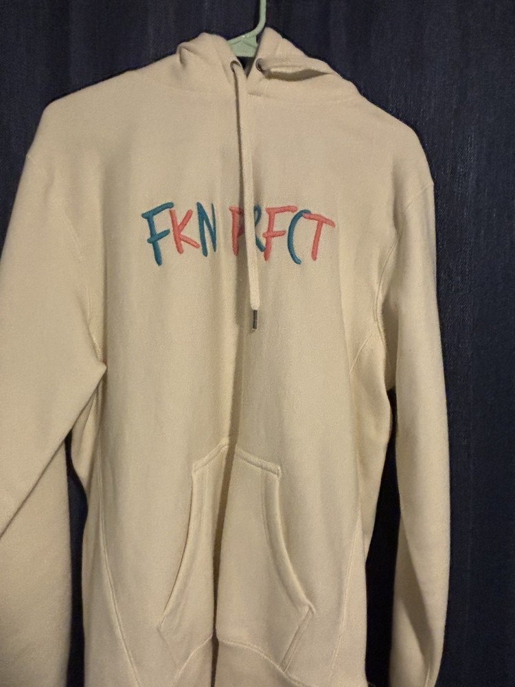 Men’s Beige Pullover Hoodie Drawstring Kangaroo Pocket FKNI-FCT Graphic Print