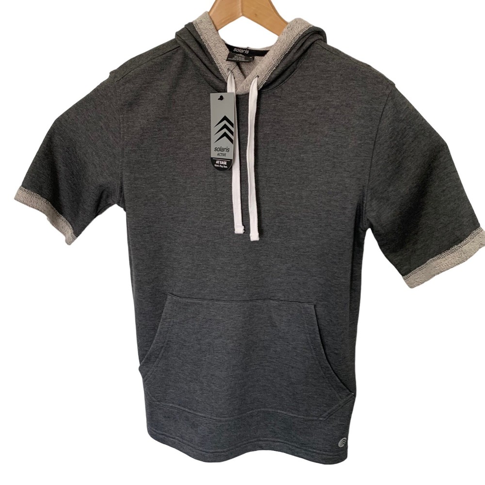 Solaris Pullover Mens Small French Terry Short-Sleeve Hoodie Sweatshirt Gray NEW