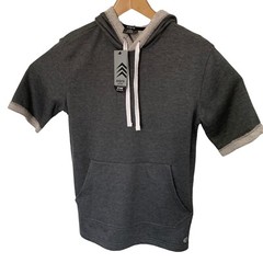 Solaris Pullover Mens Small French Terry Short-Sleeve Hoodie Sweatshirt Gray NEW
