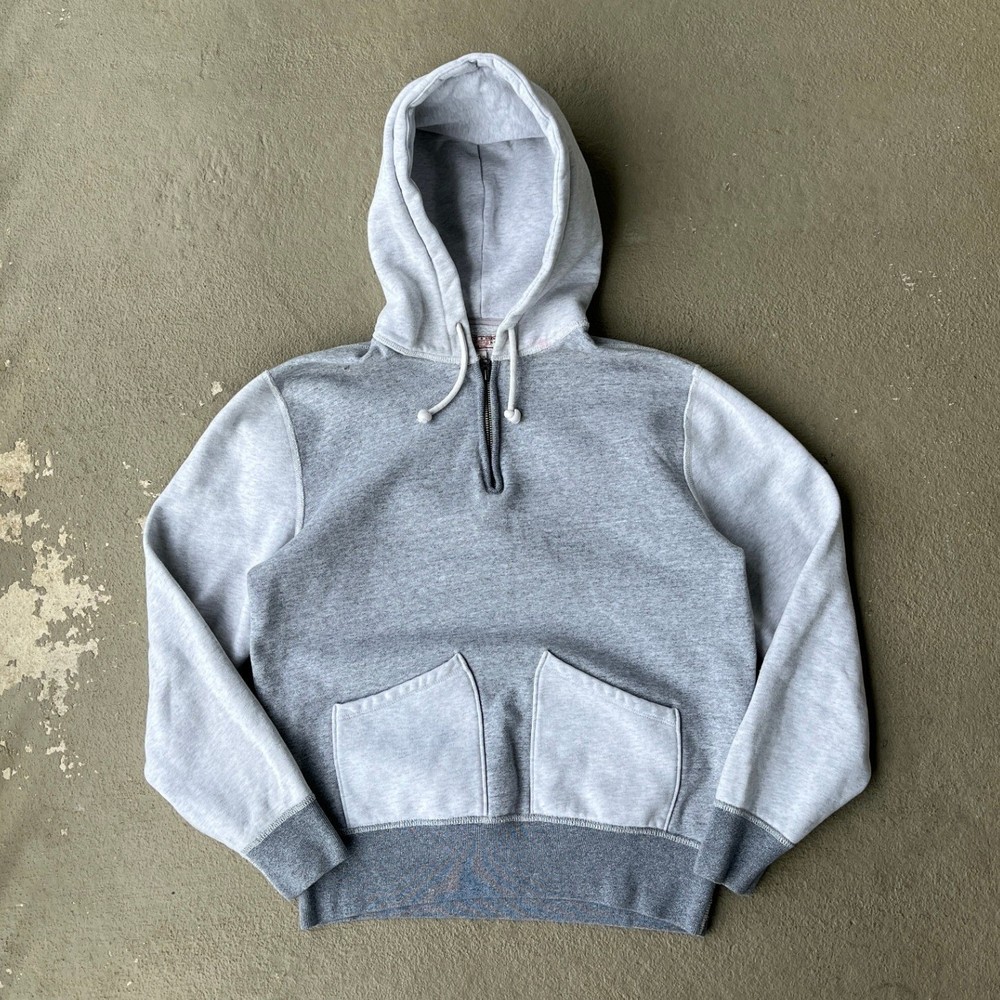 Wallace & Barnes Mens Heavyweight Split Pocket Quarter Zip Hoodie Two Tone Grey