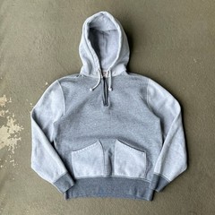 Wallace & Barnes Mens Heavyweight Split Pocket Quarter Zip Hoodie Two Tone Grey