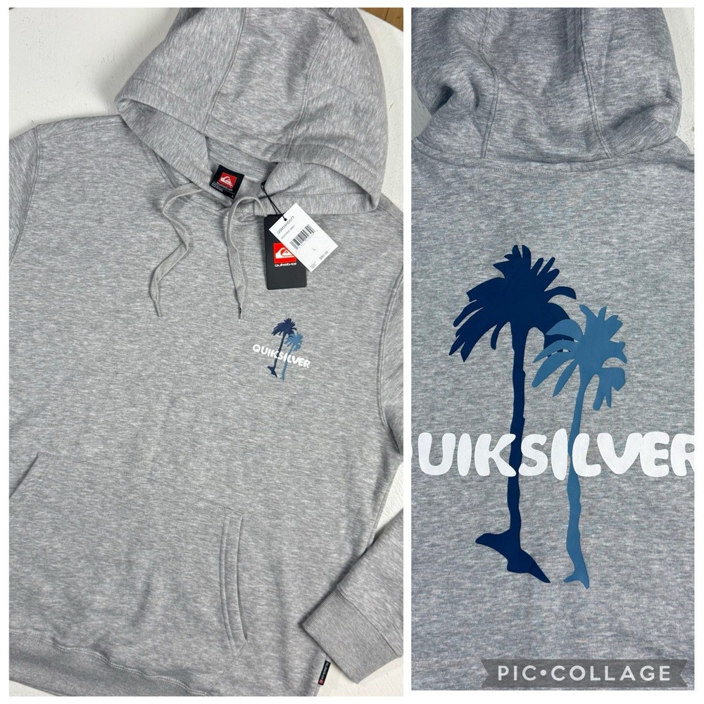 Quiksilver Men Size Large Pullover Hoodie Sweatshirt Light Heather Gray New L