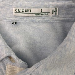 Criquet Polo Sweater Mens Size L Light Blue Heather Long Sleeve Kangaroo Pocket