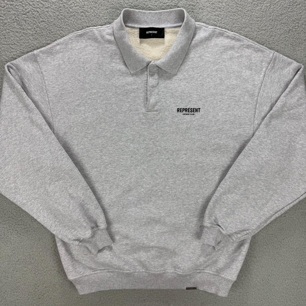 Represent Owners Club Sweatshirt Mens Large L Grey Long Sleeve Polo Sweater 1