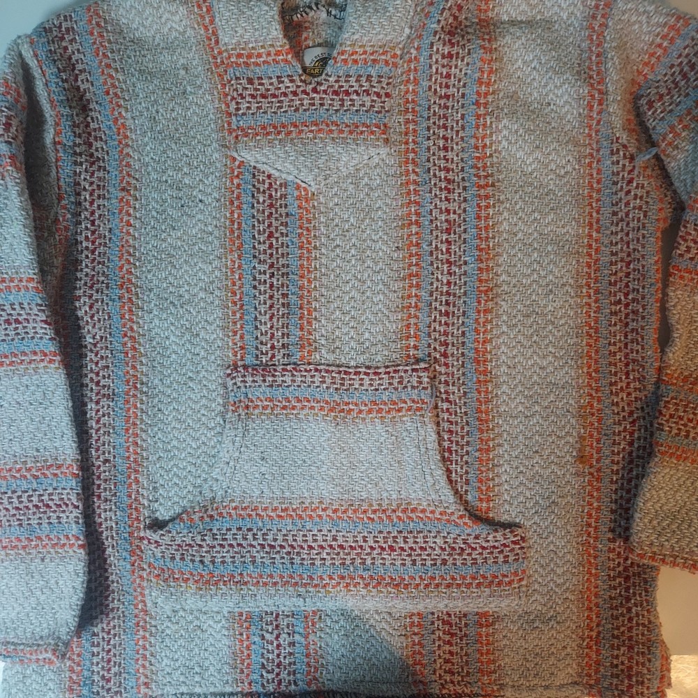 Earth Ragz mexican Hoodie baja joe Med Multicolor Boho Hippie Peasant Outdoors