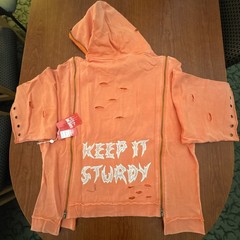 Gunzinii Denim Men Distressed Full Zip Hoodie Keep It Sturdy Orange XL Brand New