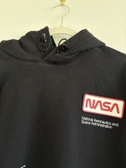H&M Men’s NASA Reflective Hoodie Black with Rubber Patches, Size L