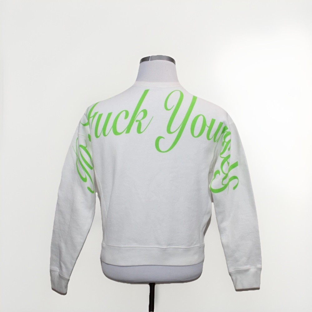 4G SELLER X Champion Reverse Weave GFYS White Crew Sweatshirt Go Fuc* Yourself