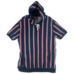 Guess Los Angeles Striped Short Sleeve Hoodie Mens XL Blue Red White Streetwear