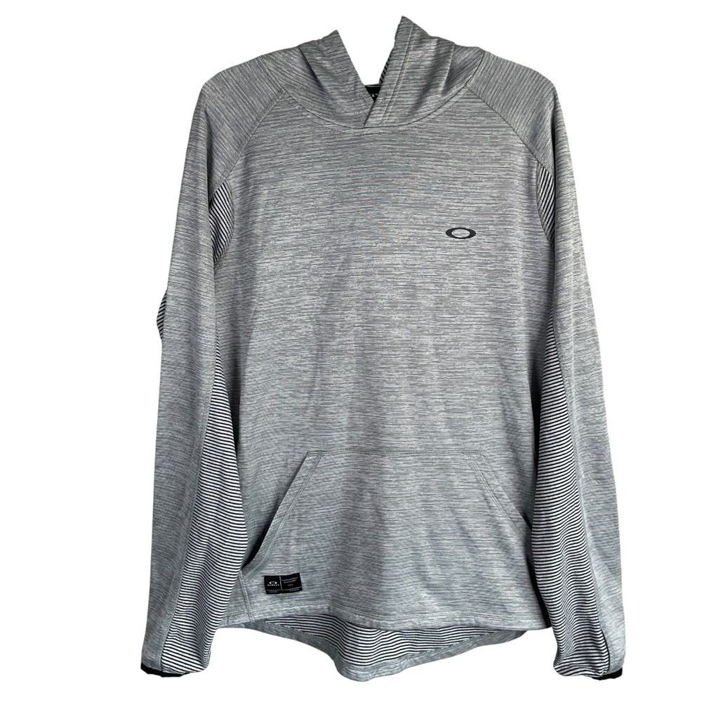 Oakley Lighweight Pullover Hoodie Mens XL Gray Striped Stretch Polyester Gym