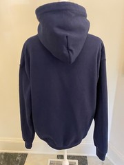 Navy Blue Fleece Pullover Hoodie Size LARGE Graphic BRUH Gildan Heavy Blend