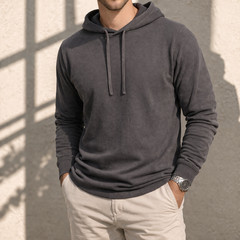 100% Combed Cotton Lightweight Charcoal Hoodie Garment Dyed Pullover All Seasons