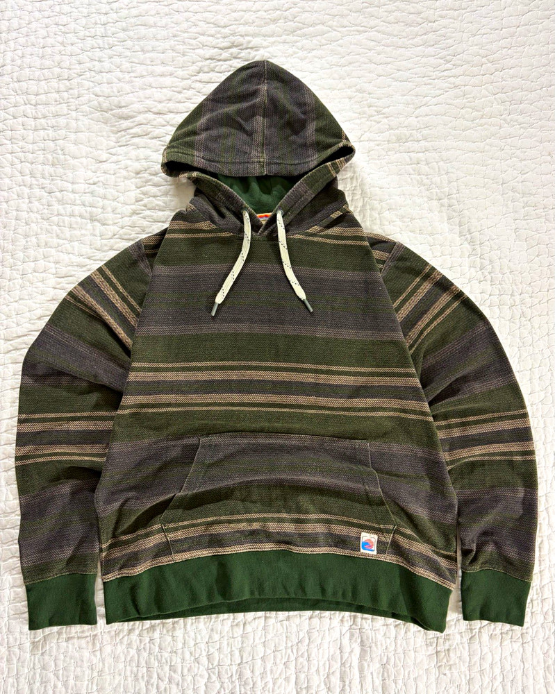 Laguna Men’s Green/Gray Striped Pullover Hoodie Drawstring Pockets L