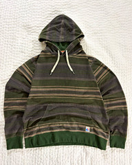 Laguna Men’s Green/Gray Striped Pullover Hoodie Drawstring Pockets L