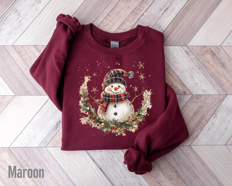 Christmas Snowman Sweatshirt Cute Winter Holiday Apparel