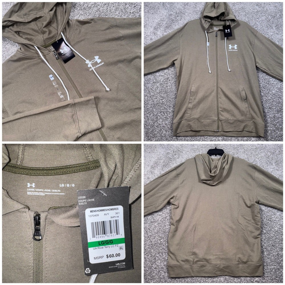 Under Armour Rival Terry LC Full Zip Hoodie Mens Green Large NEW