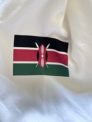 Beautiful Kenya Off-White Hoodie With Passport Stamps And Flag On Sleeve Medium