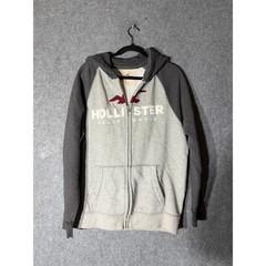 Hollister Mens Full Zip Hoodie Gray Colorblock Raglan Fleece Sweatshirt Large