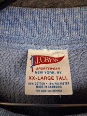 J Crew Mens Sweatshirt 2XL Tall Blue Reverse Weave Crew Heritage Modern Preppy