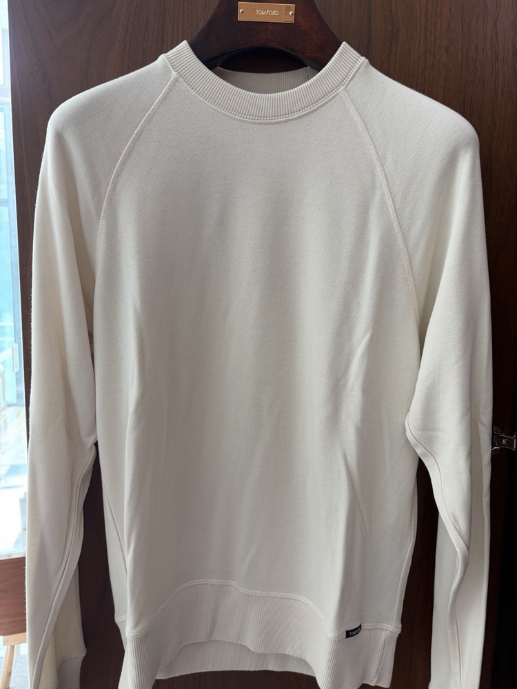 **Tom Ford Luxury Men’s Modal Sweatshirt – Beige White – Size 46 IT – New**