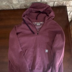 Ariat Rebar Burgundy 1/4 Zip Pullover Hoodie Fleece Pockets M Regular