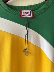 SAW Colorblock Crewneck Pullover Sweatshirt Embroidered Green Yellow M