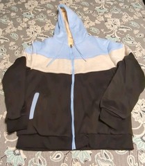 Unbranded Mens Medium Sherpa Hoodie Sweatshirt Black Blue Grey Color Block Zip