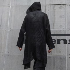 Hot Selling Men’s Pleated Woven Cotton Black Hooded Jacket Shirt Cardigan Sport