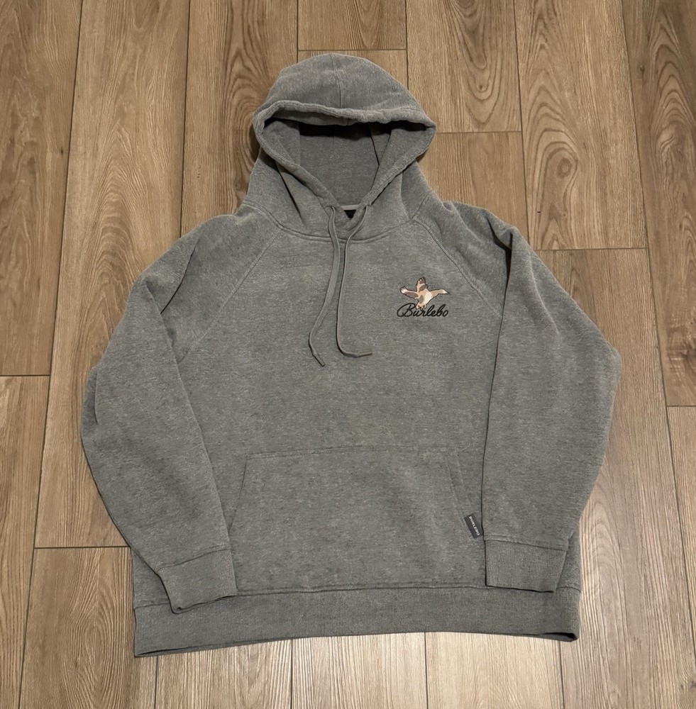 Burlebo Duck Camo Logo Hoodie Gray Pullover Fleece Men’s Large Hunting Excellent