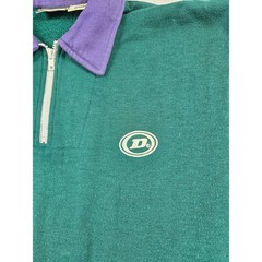 Dunlop Vintage 90s Mens Colorblock Quarter Zip Sweatshirt Green Purple Medium