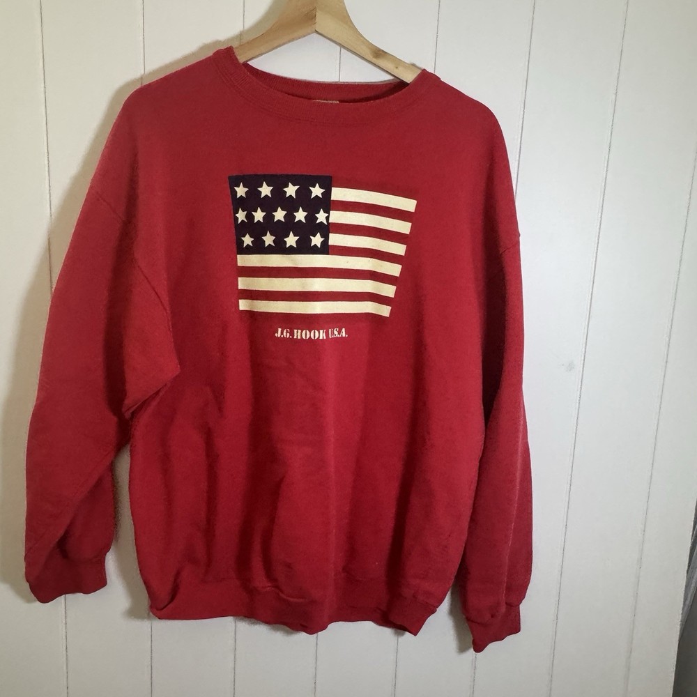 Vintage J.G. Hook USA American Flag Sweatshirt Red Made In USA Size Large