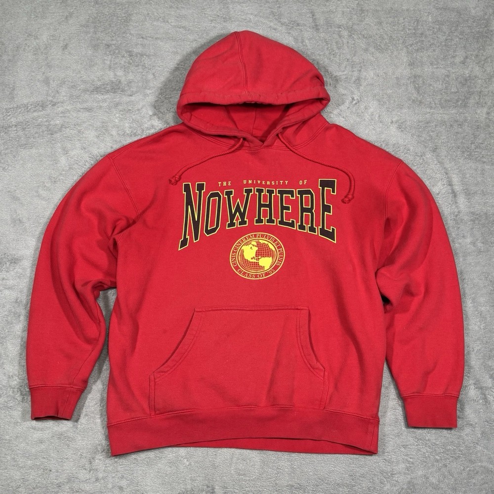 10 Deep The University Of Nowhere Hoodie Red USA Pullover L Streetwear Urban Y2K