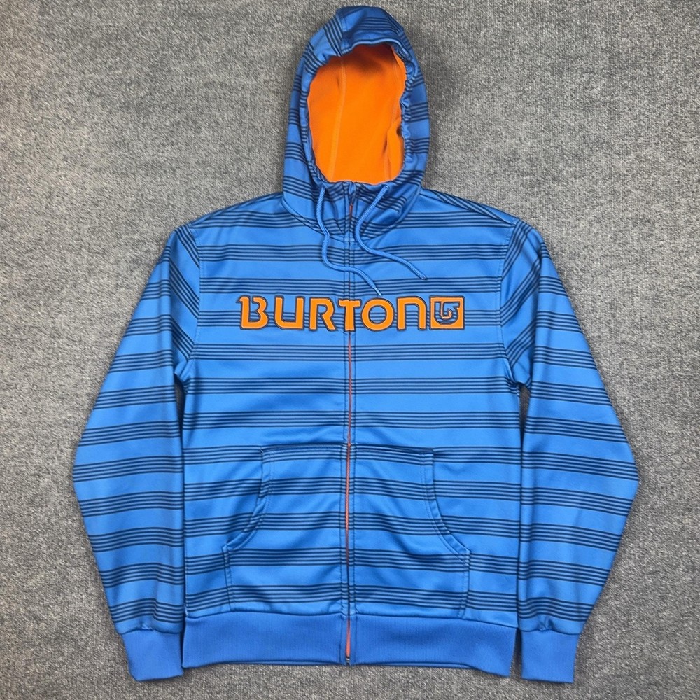Burton Hoodie Sweatshirt Mens Small Blue Full Zip Fleece DRYRIDE Logo Stripe