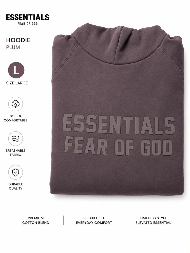 Fear of God Essentials Men’s Hoodie Plum – Size Large