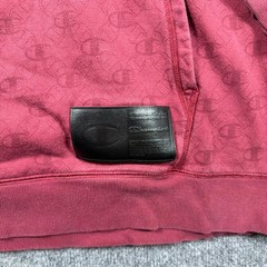 Champion Hoodie Mens Large Maroon Monogram Classic Fleece Leather Stripe