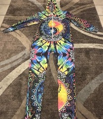 Electro Threads Full Body Suit Hoodie Pants Psychedelic Peace Duality Size LARGE