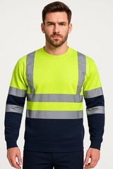 Hi Vis Viz Sweatshirt Workwear Safety Long Sleeves Pullover Crew Neck Jumper
