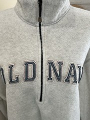 Old Navy Vintage Quarter Zip Fleece Sweatshirt Gray White Navy Fall Winter Sz XL