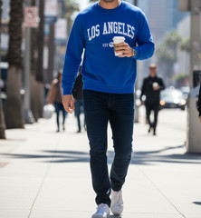 Letter Graphic Round Neck Long Sleeve Sweatshirts Los Angeles EST-1781