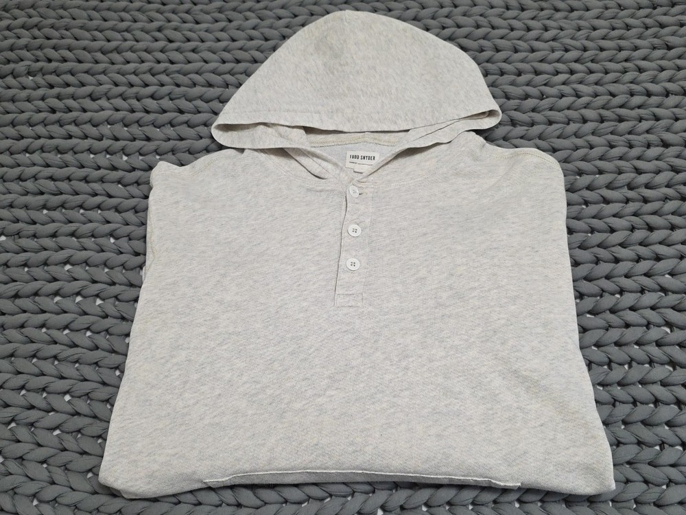 Todd Snyder Light Heather Gray Pullover Henley Hoodie Lightweight Sweatshirt LG