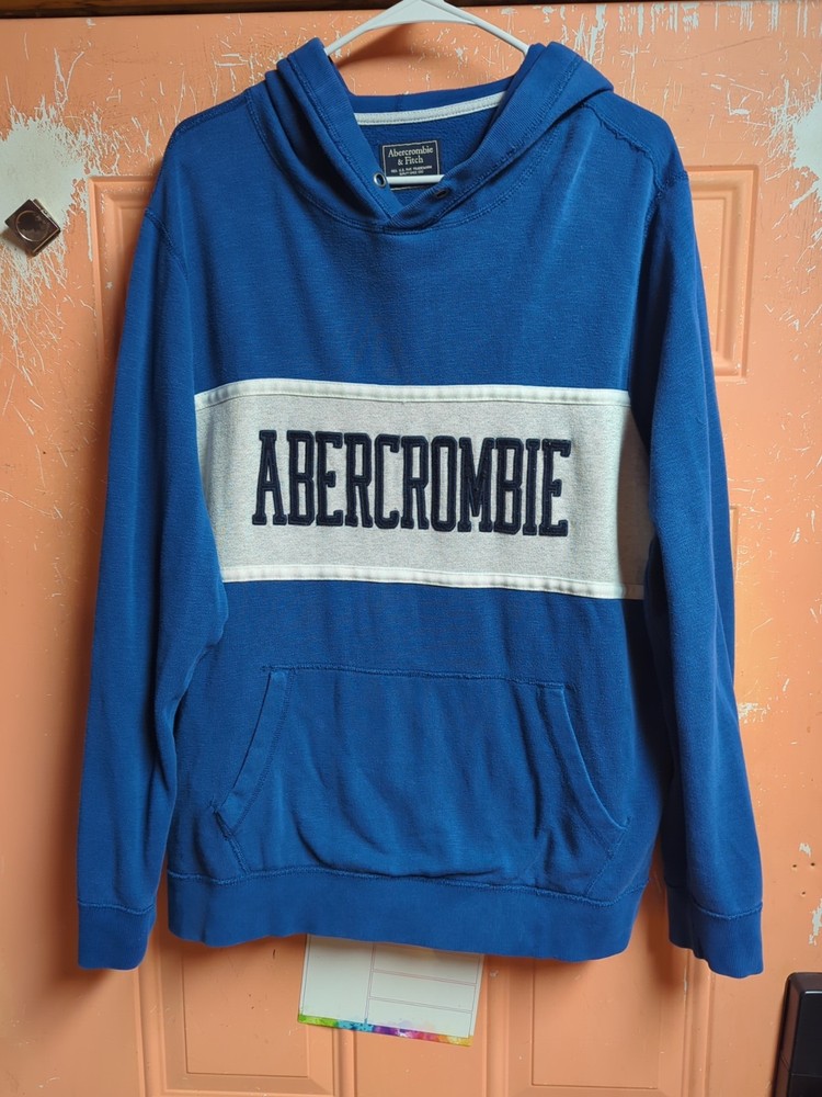 Abercrombie Fitch Blue Hoodie Sweatshirt Spellout Stitched Raised Letter XL